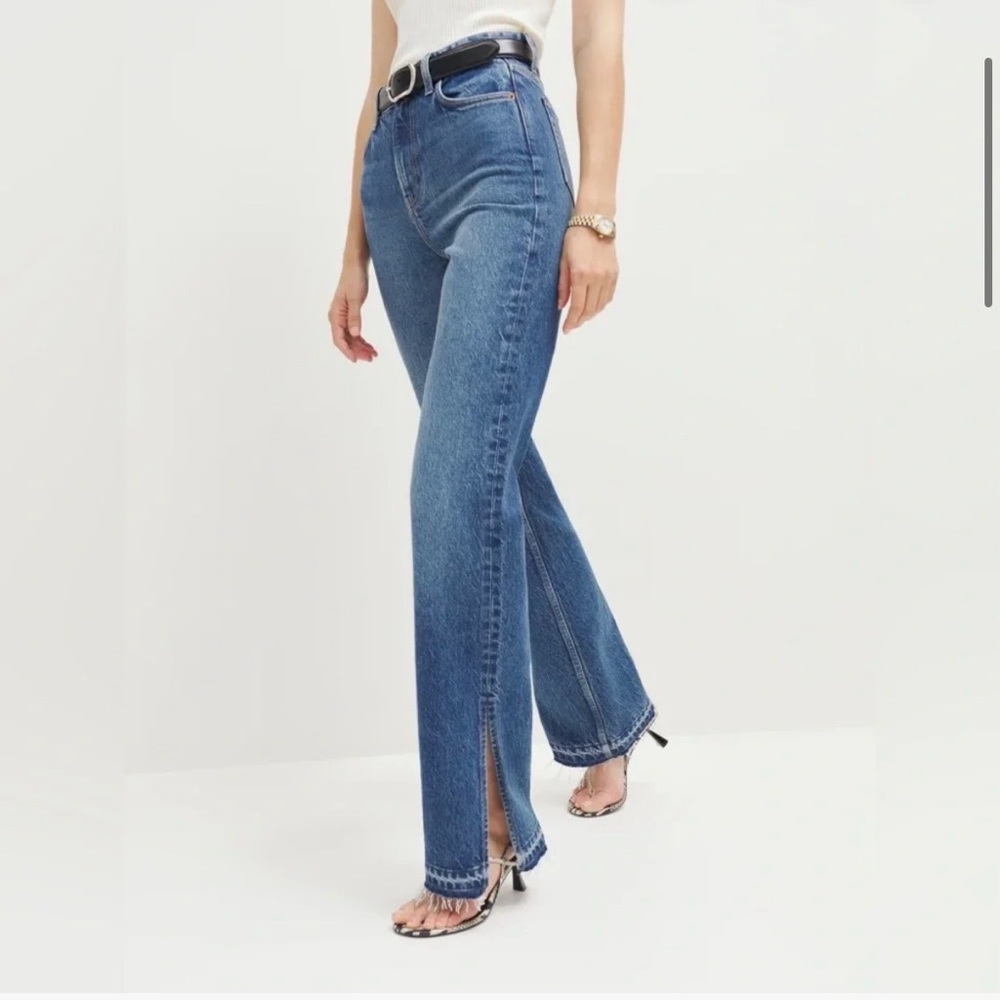 Reformation Lake High Rise Split Hem Bootcut Jeans